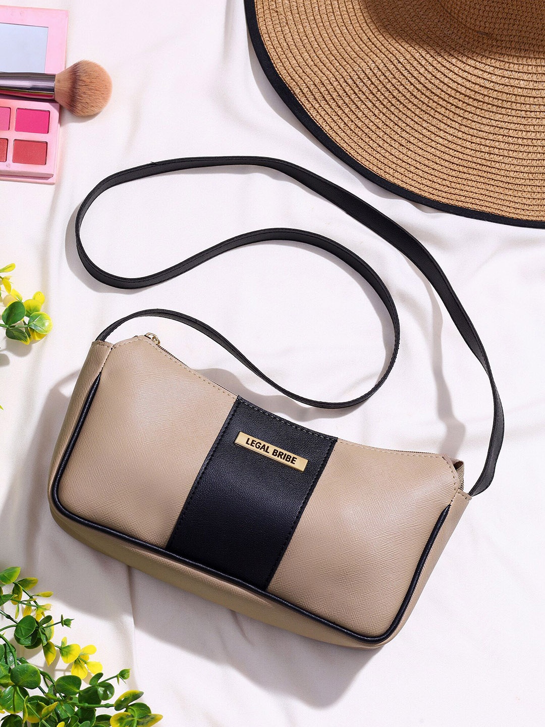 

LEGAL BRIBE PU Structured Sling Bag, Beige