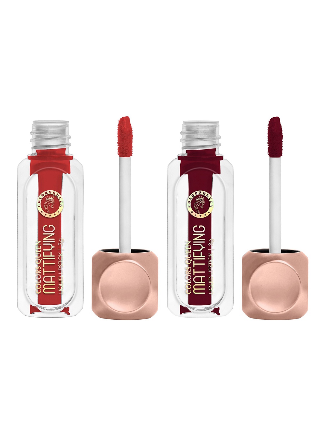 

Colors Queen Mattifying Set Of 2 Non-Transfer Lipstick 3ml Each - Garnet 01 & Cranberry 08, Red