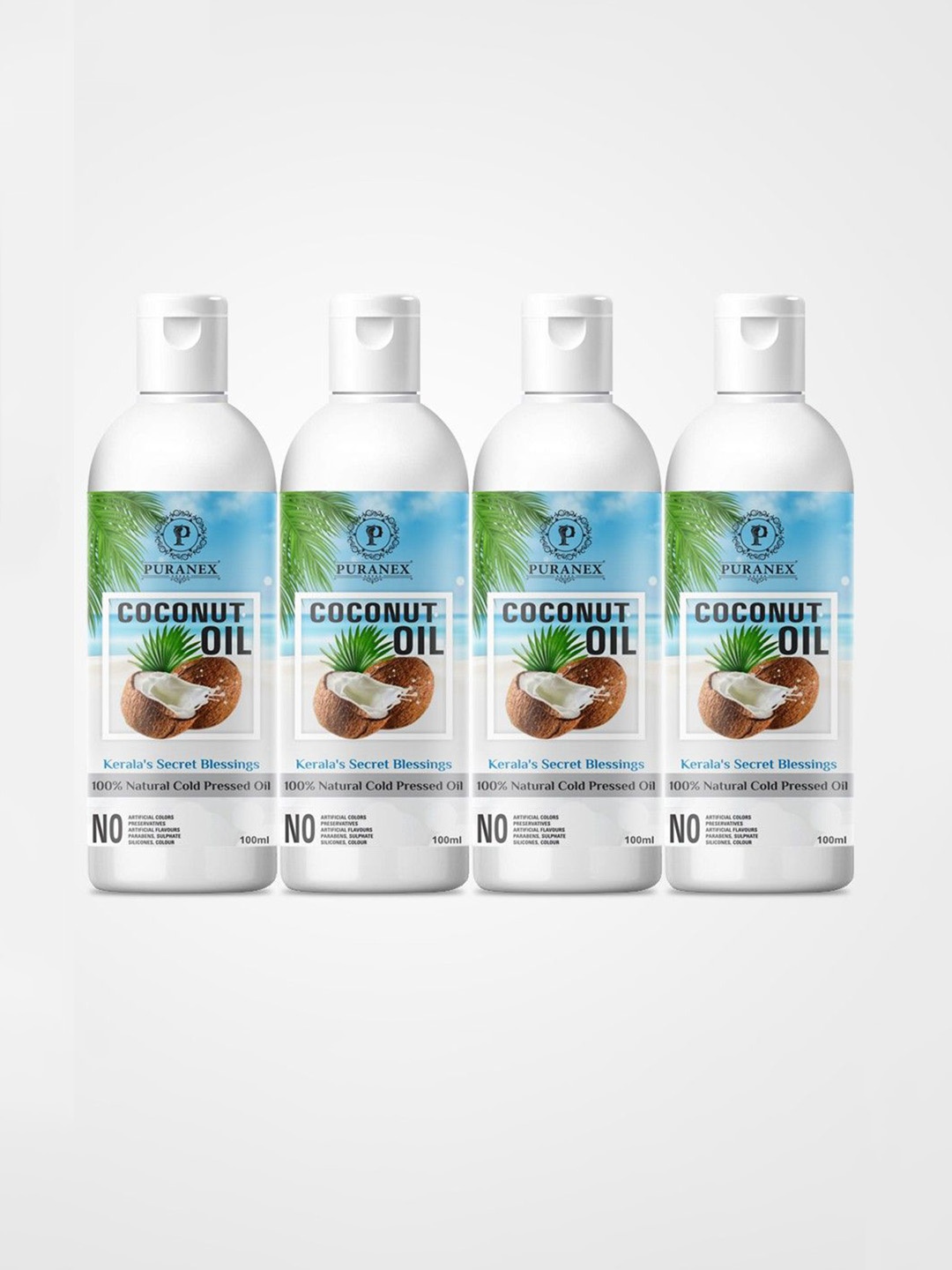 

Puranex Set Of 4 100% Cold Pressed Coconut Oils - 100 ml Each, Transparent