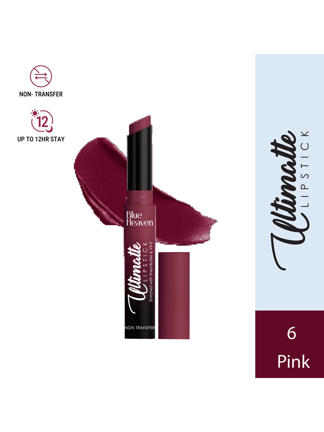 

Blue Heaven Ultimatte Non-Transfer Smudge Proof Waterproof Lipstick - Pink 06, Purple