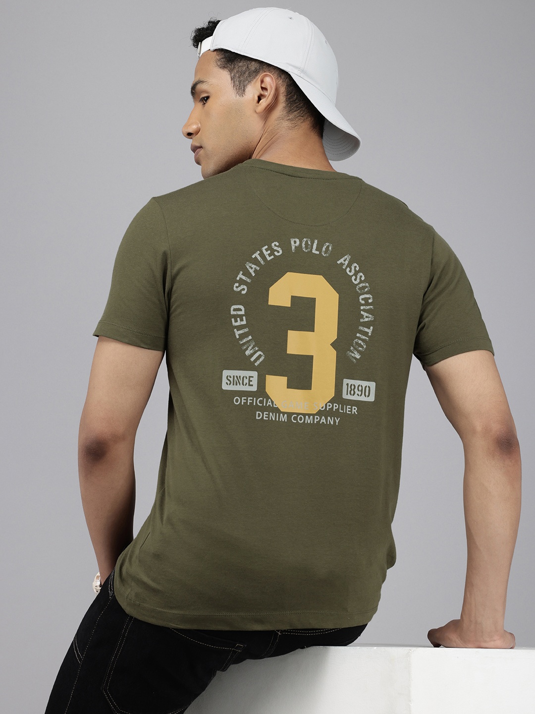 

U.S. Polo Assn. Denim Co. Varsity Printed Pure Cotton Slim Fit T-shirt, Olive