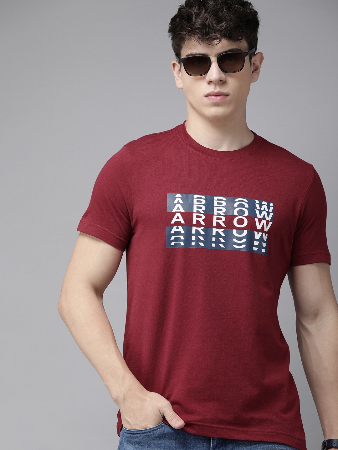 

Arrow Typography Printed Pure Cotton T-shirt, Maroon