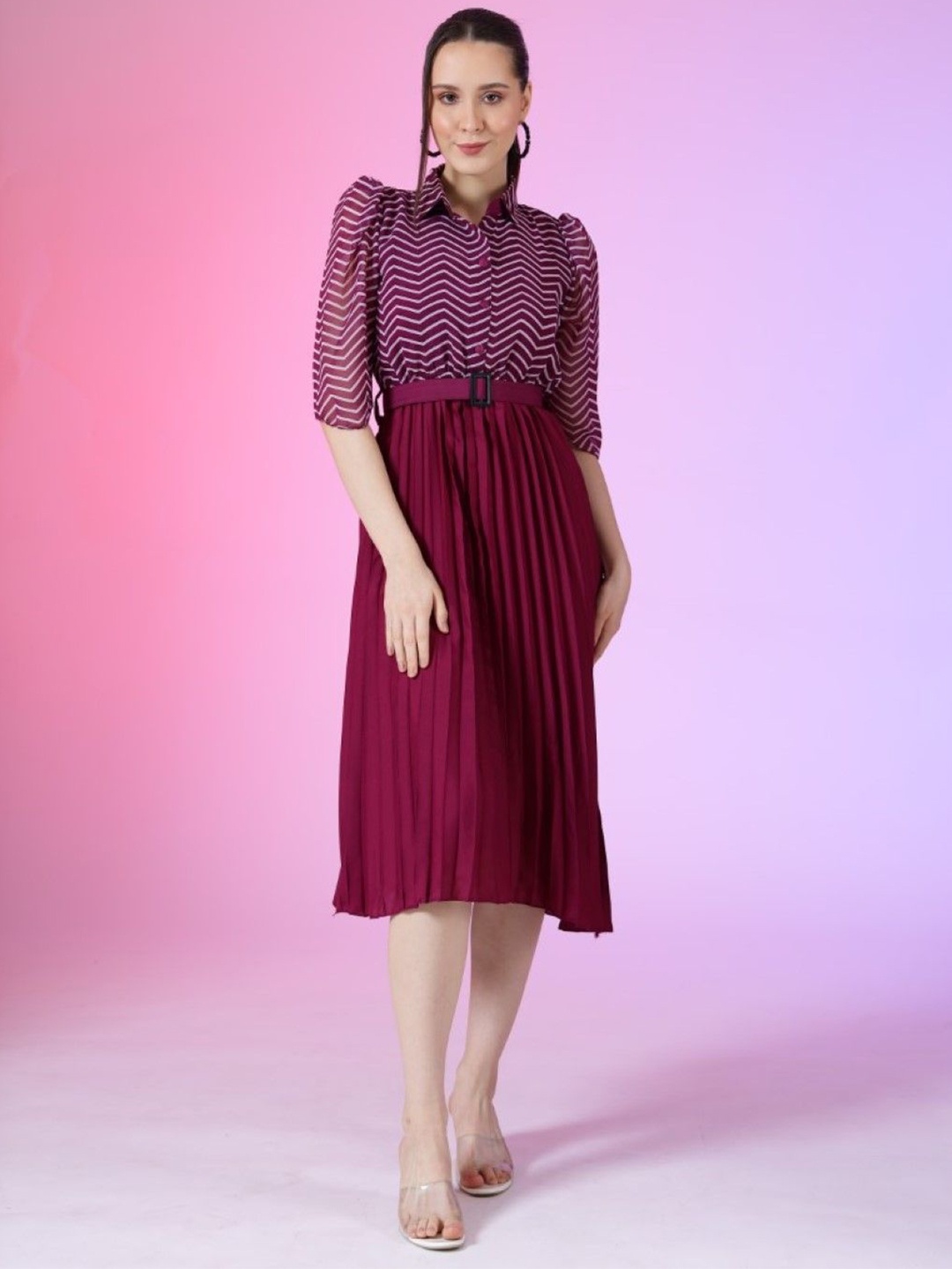 

Raiyani Enterprise Women Printed Fit & Flare Dress, Magenta