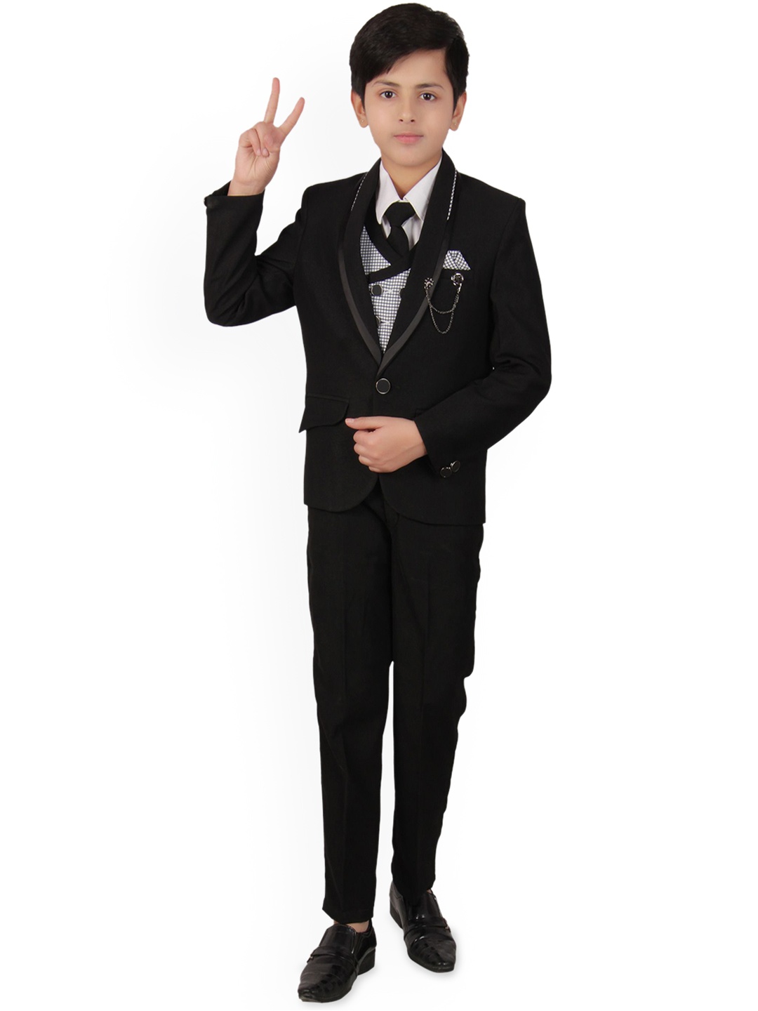 

BAESD Boys 5-Pcs Shawl Collar Single Breasted Suit, Black