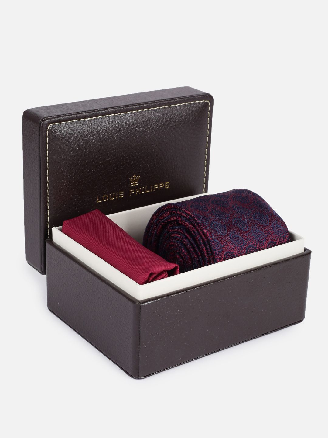 

Louis Philippe Men Embroidered Tie and Pocket Square Accessory Gift Set, Maroon