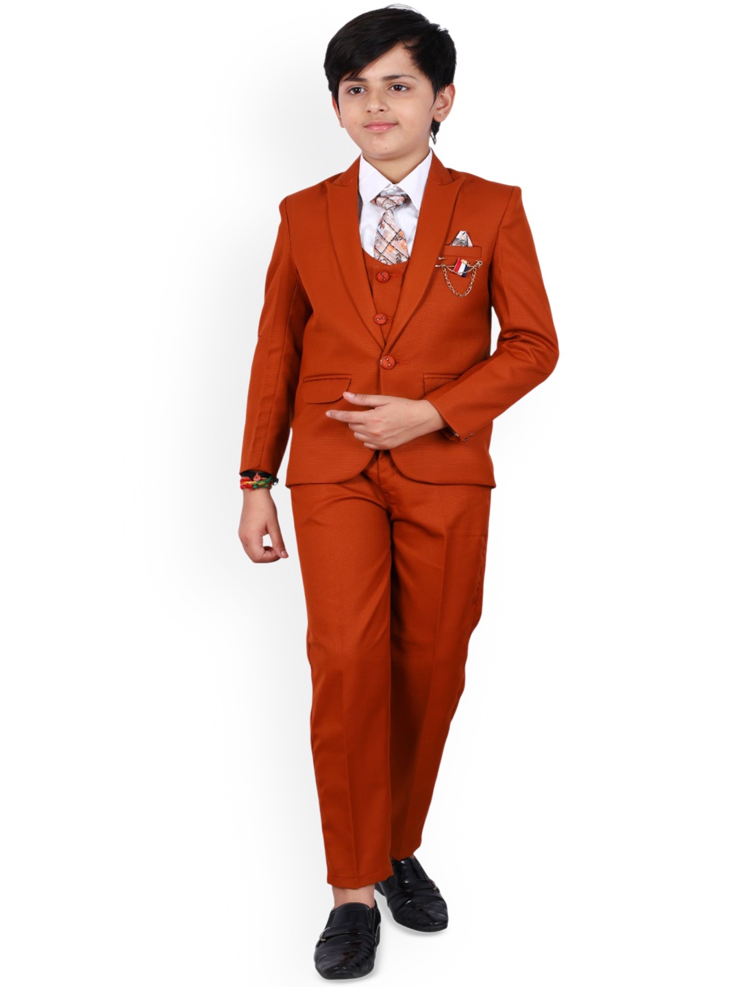 

BAESD Boys Peaked Lapel Collar Single-Breasted Five-Piece Suit, Orange