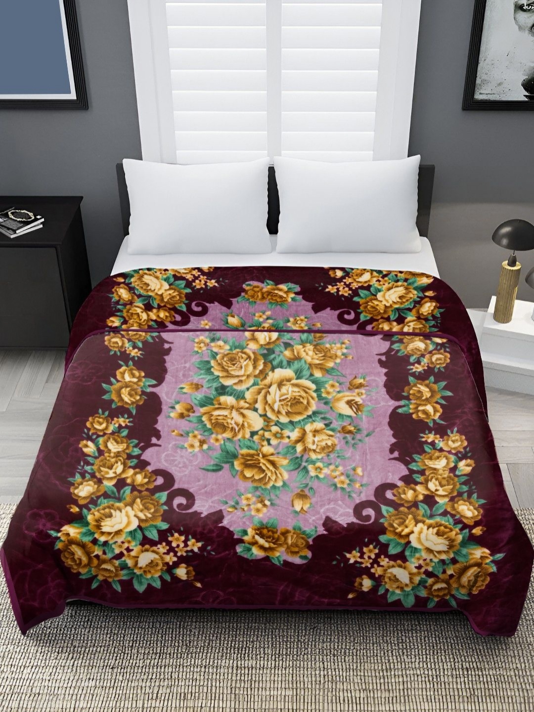 

Spangle Maroon & Purple Floral Mink Heavy Winter 450 GSM Double Bed Blanket