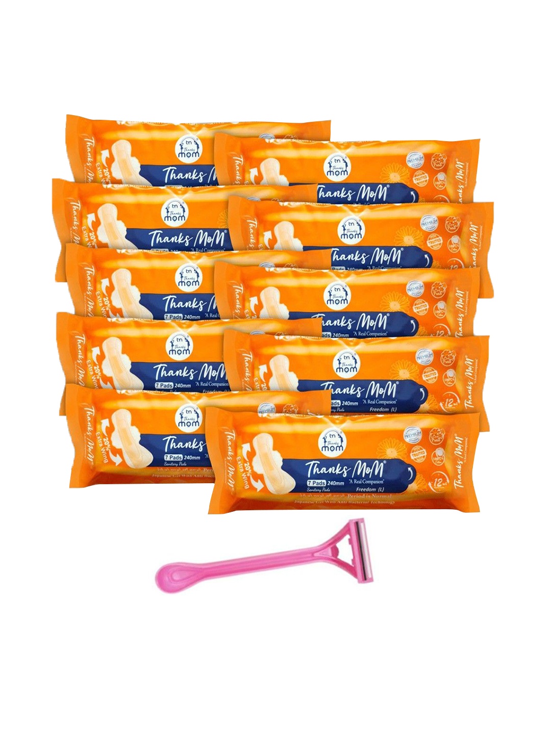 

THANKS MOM Freedom Set Of 10 Sanitary Pads & Razor - XL - 7Pcs Each, White