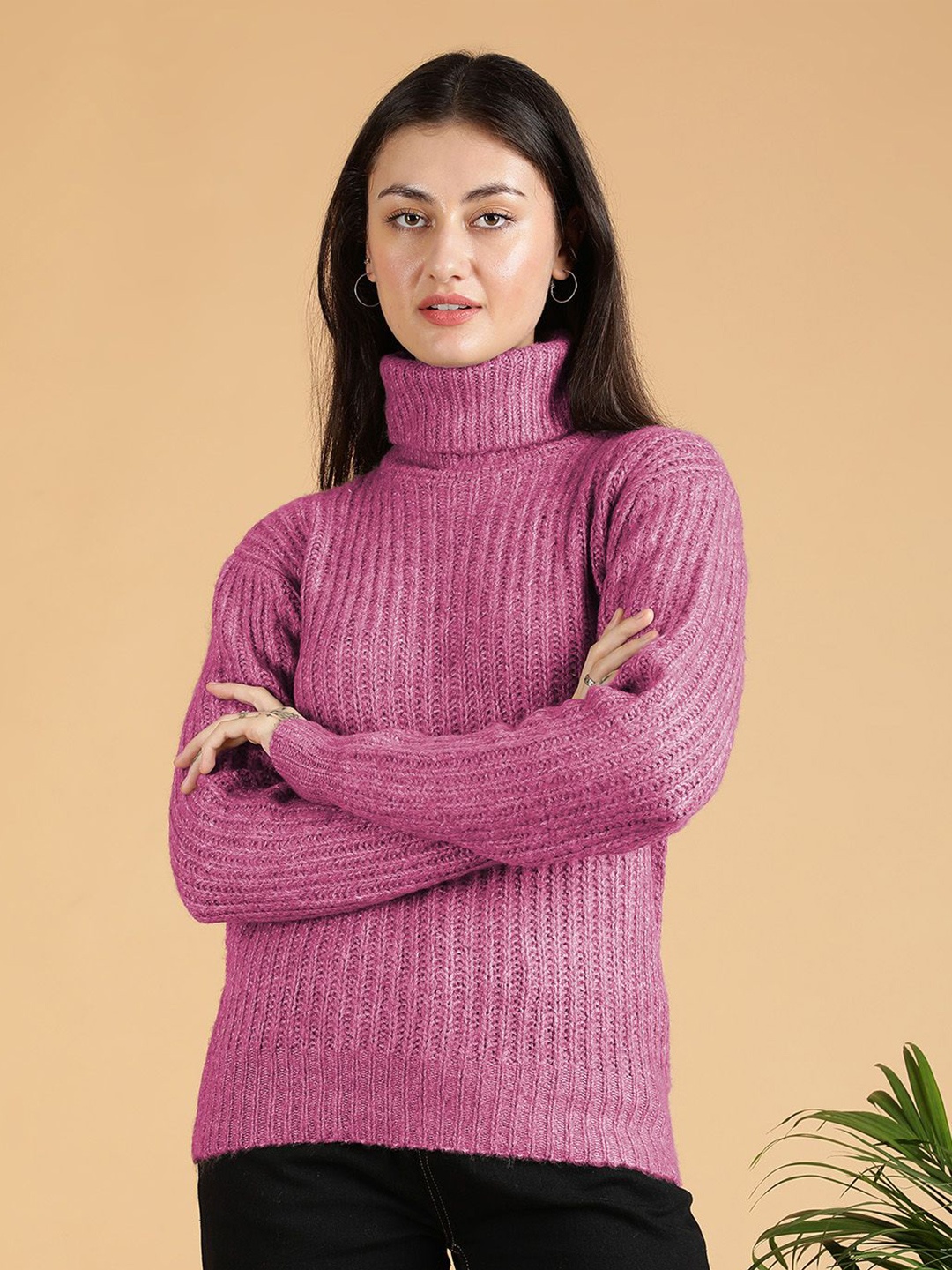 

Kotty Women Cotton Turtle Neck Pullover Sweaters, Pink
