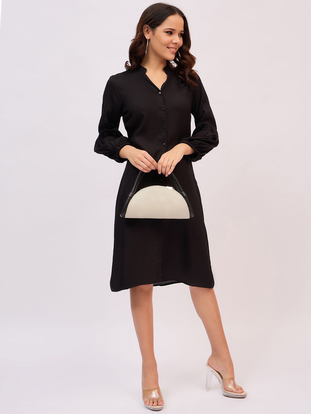 

BAESD Women Puff Sleeves A-Line Dress, Black