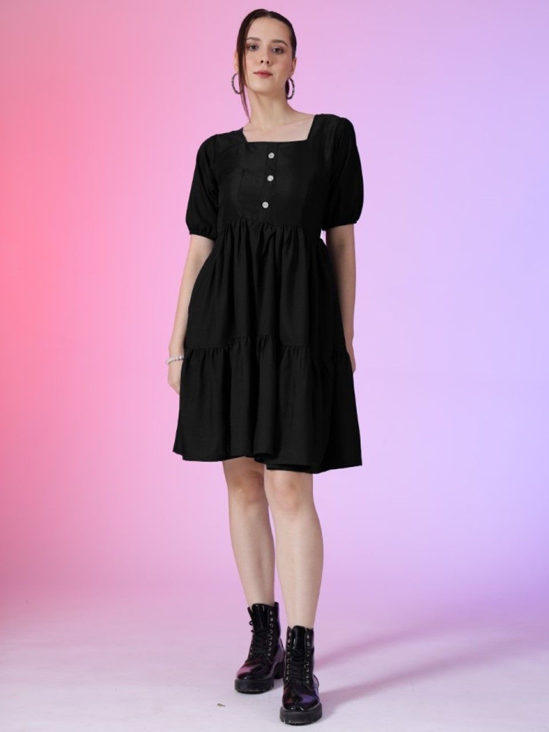 

Raiyani Enterprise Women Square Neck Fit & Flare Dress, Black