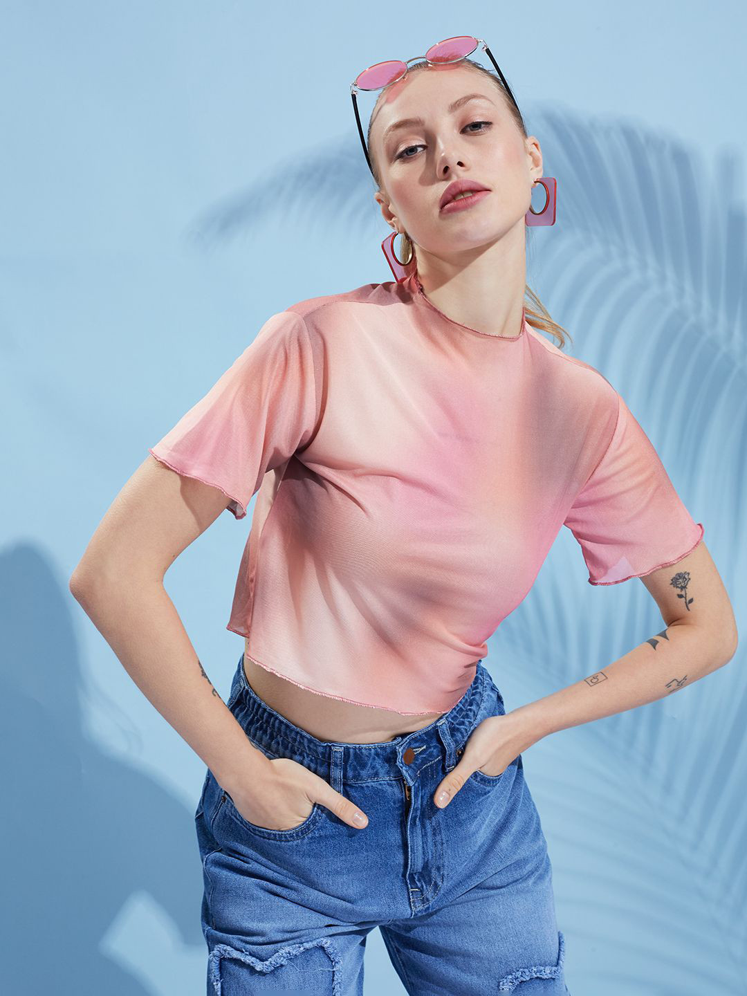 

DressBerry Women Tie and Dye High Neck Crop Top, Pink