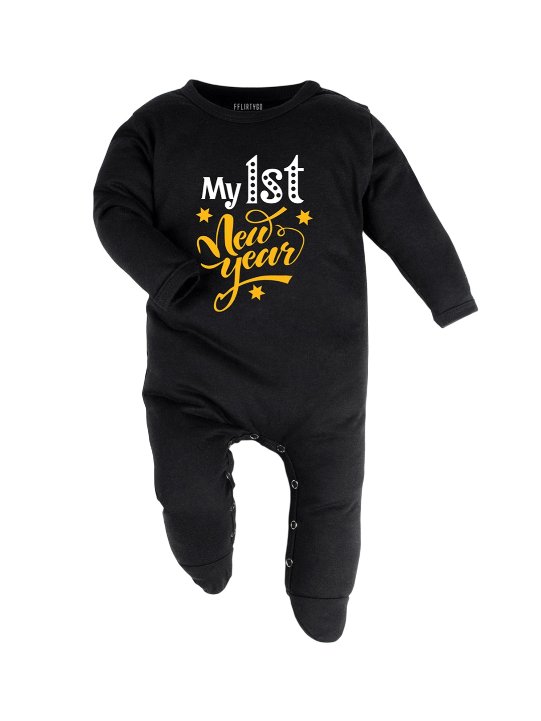 

FFLIRTYGO Infants Printed Pure Cotton Sleepsuit, Black