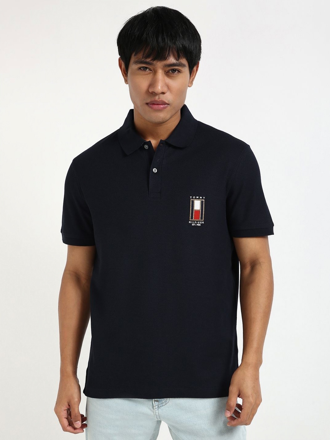 

Tommy Hilfiger Men Solid Polo Collar Cotton T-shirt, Navy blue