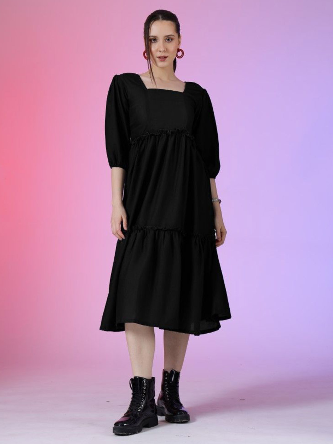 

Femvy Women Fit & Flare Dress, Black