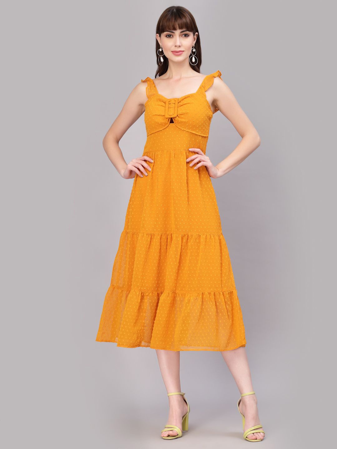 

BAESD Women Tiered A-Line Midi Dress, Mustard