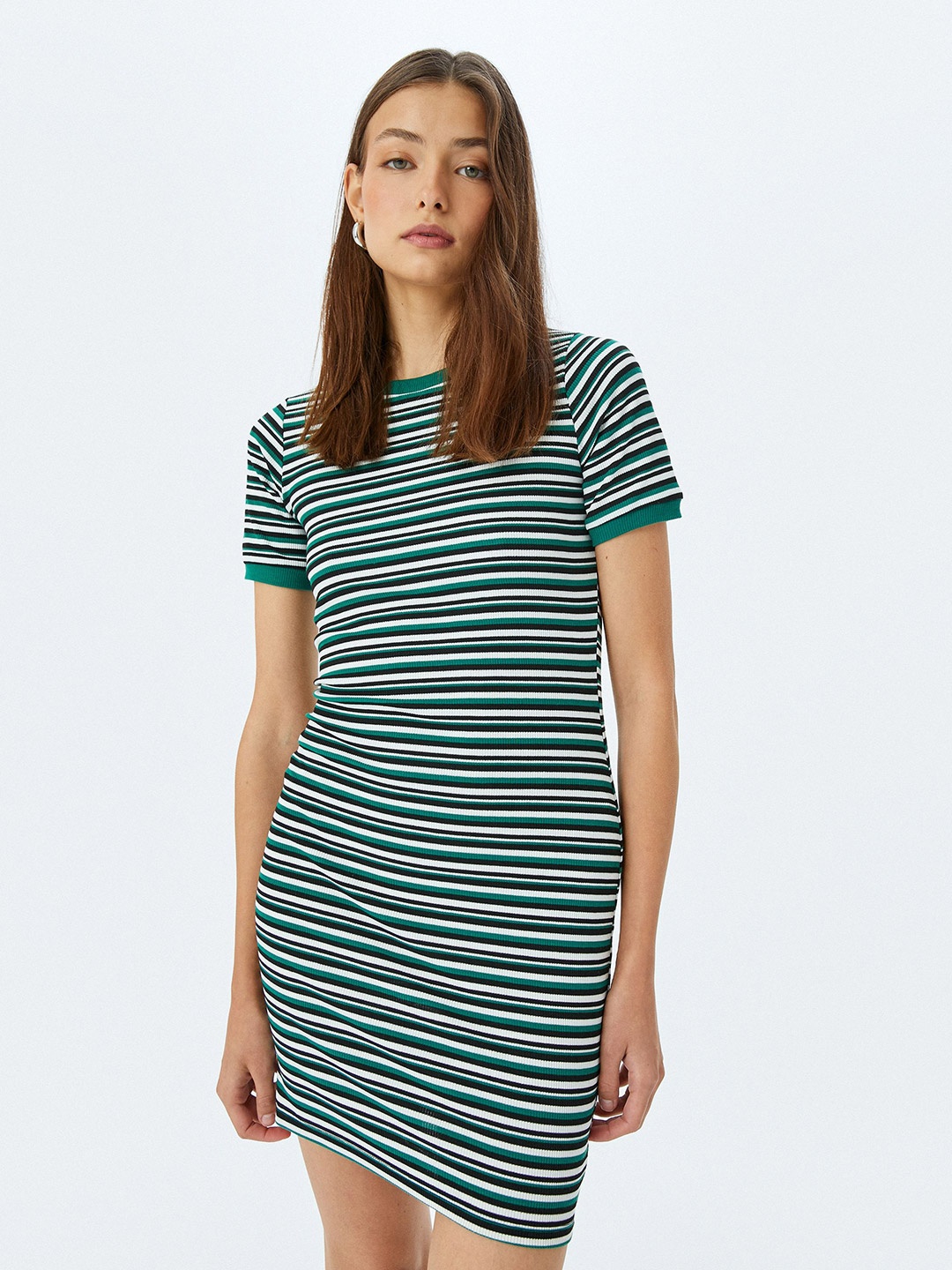 

Koton Women Striped T-shirt Mini Dress, Green