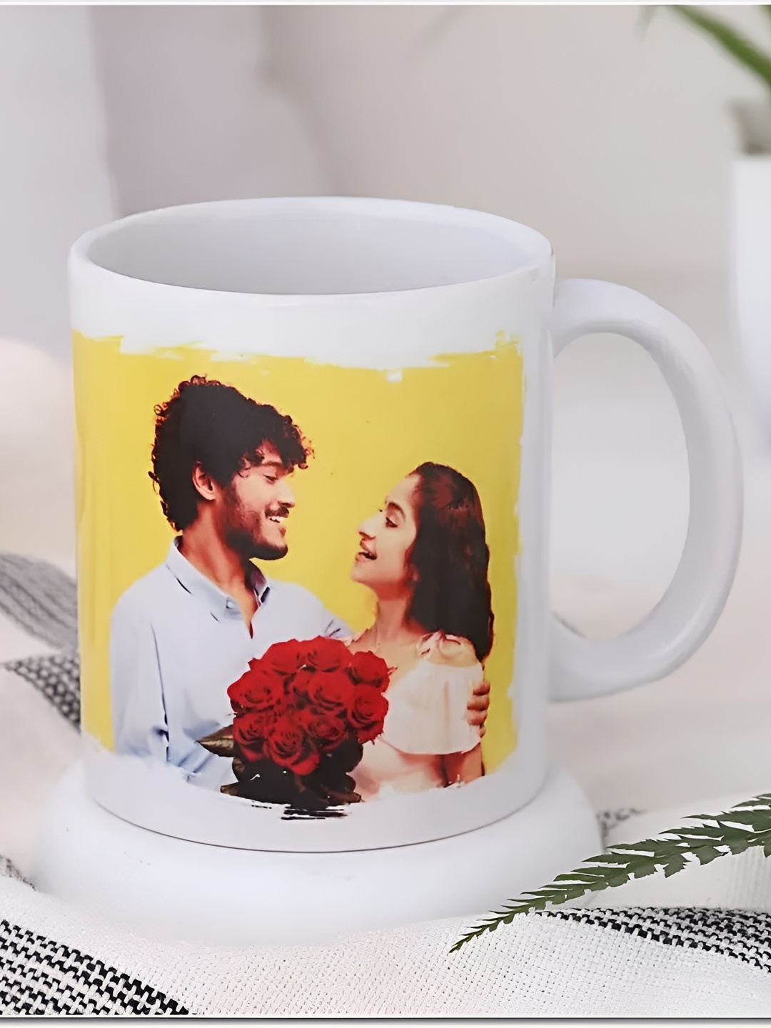 

fnp White & Yellow Printed Ceramic Glossy Mugs Set of Cups and Mugs
