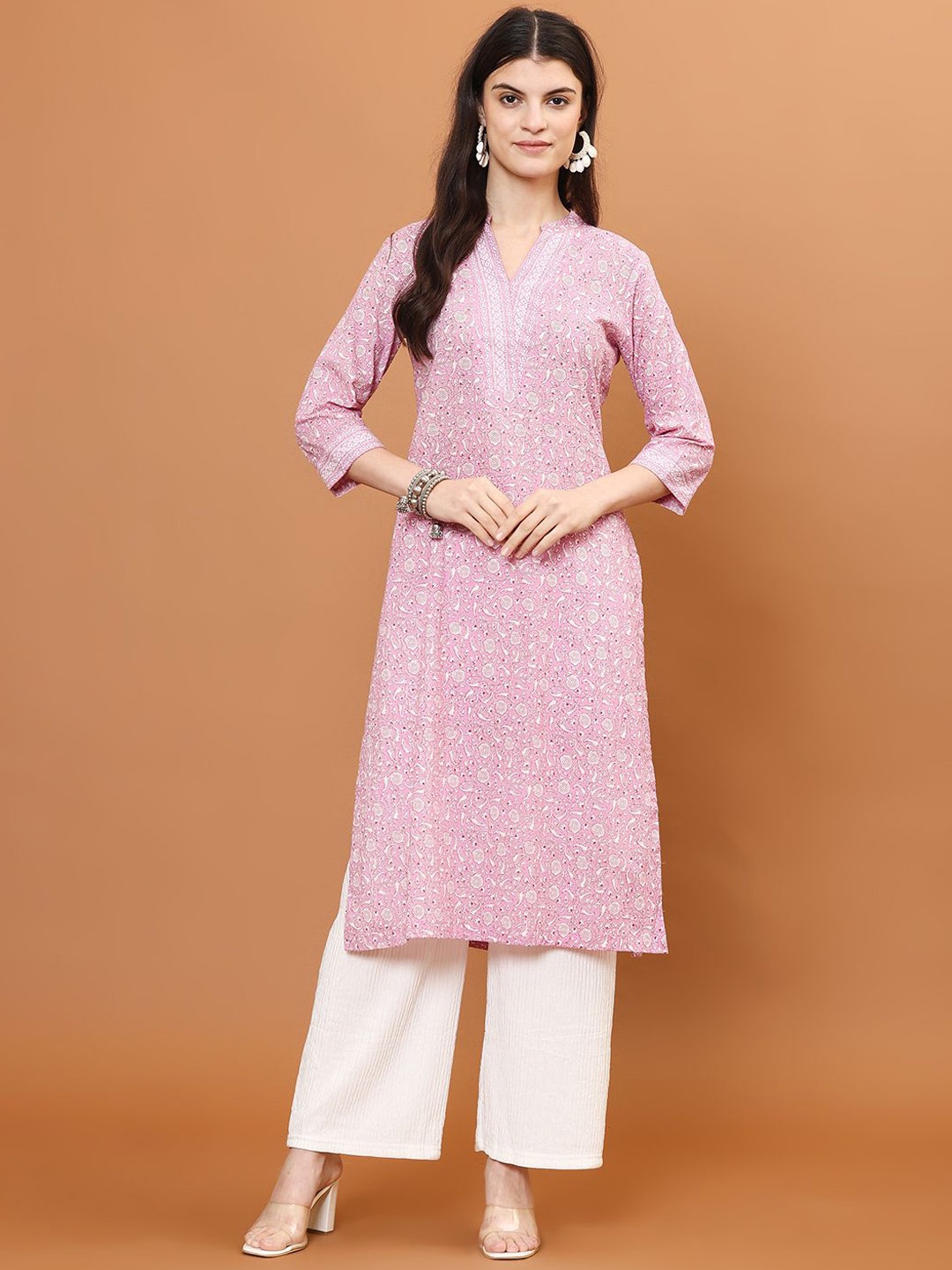 

Meena Bazaar Women Ethnic Motifs Printed Chikankari Kurta, Pink