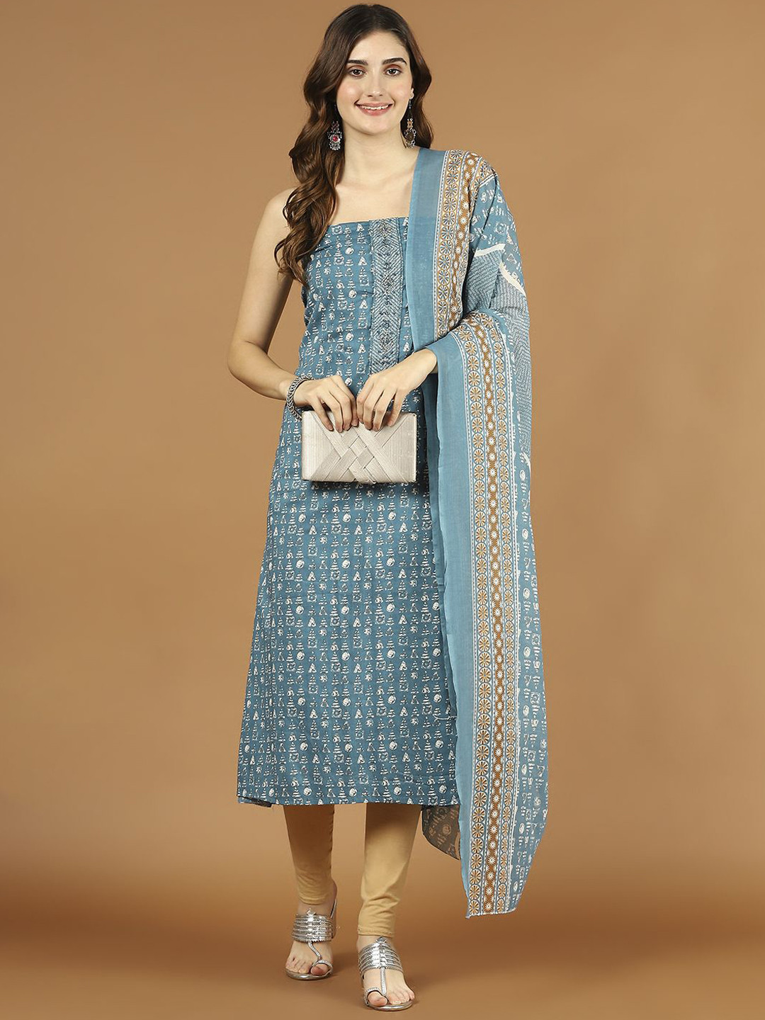 

Meena Bazaar Abstract Printed Cotton Unstitched Dress Material, Blue