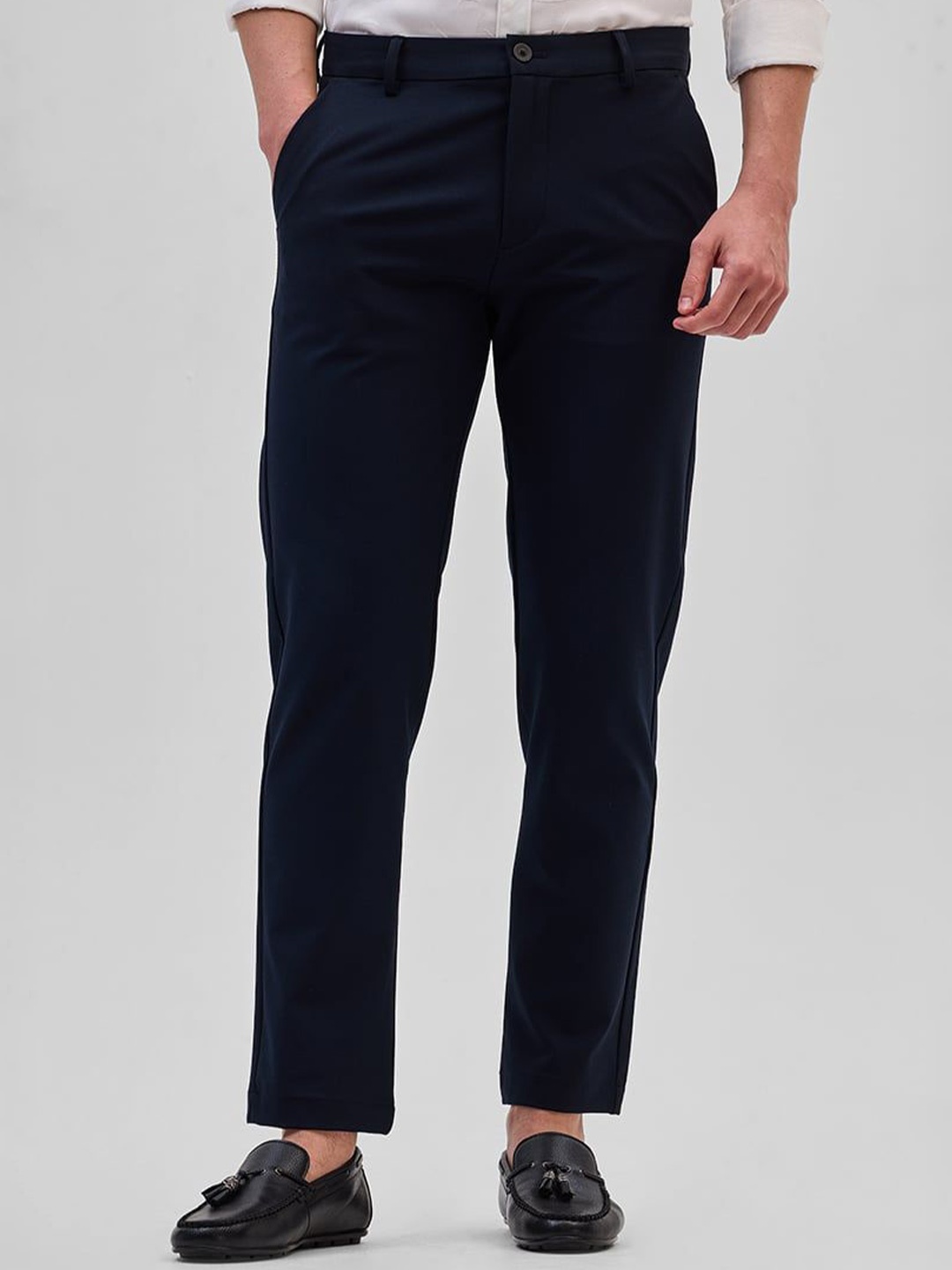 

Snitch Men Smart Slim Fit Mid-Rise Formal Trouser, Navy blue