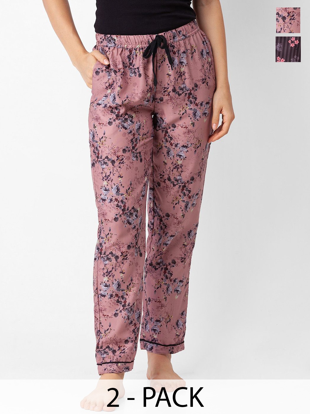 

FashionRack Women Pack Of 2 Floral Printed Pyjamas, Purple