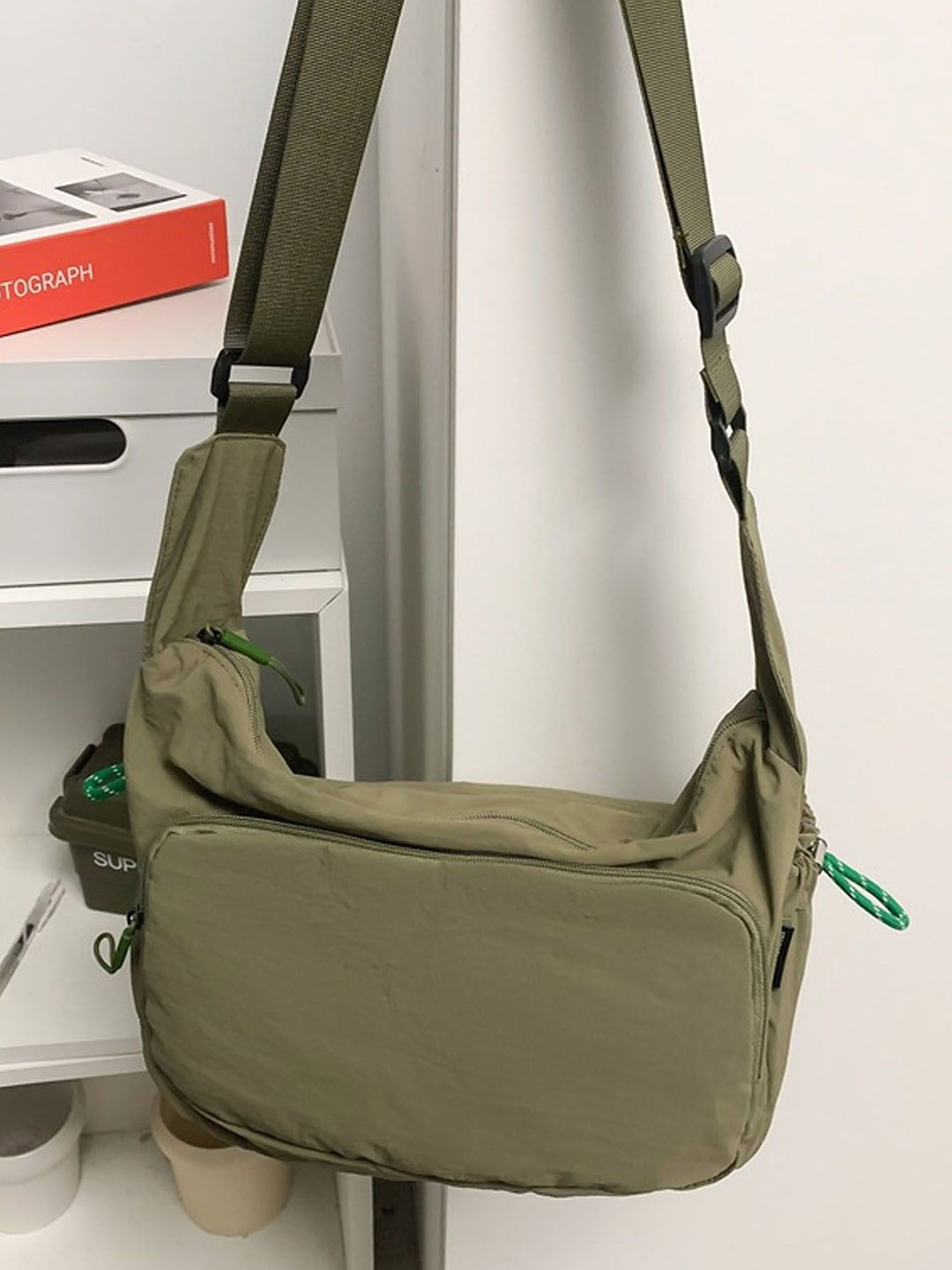 

StyleCast Olive Green Structured Sling Bag