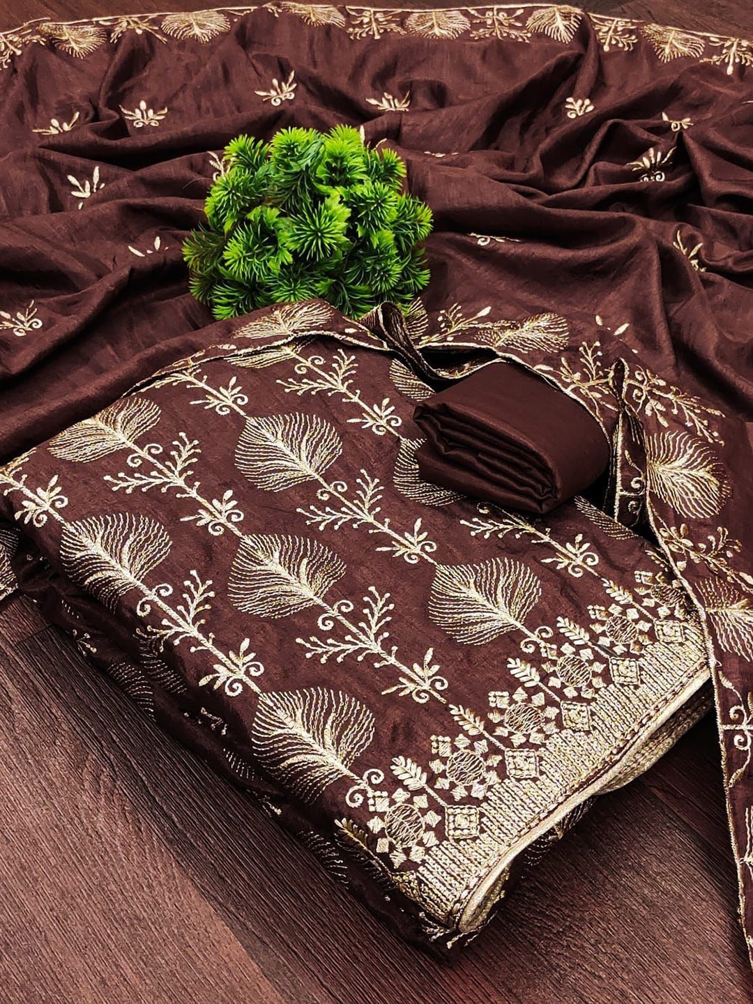 

mimi design Unstitched Dress Material, Brown