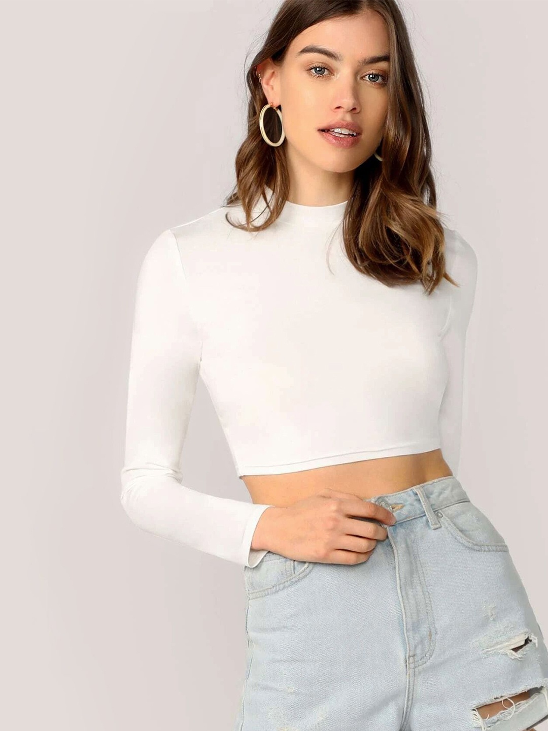 

Stylecast X Slyck High Neck Fitted Crop Top, White