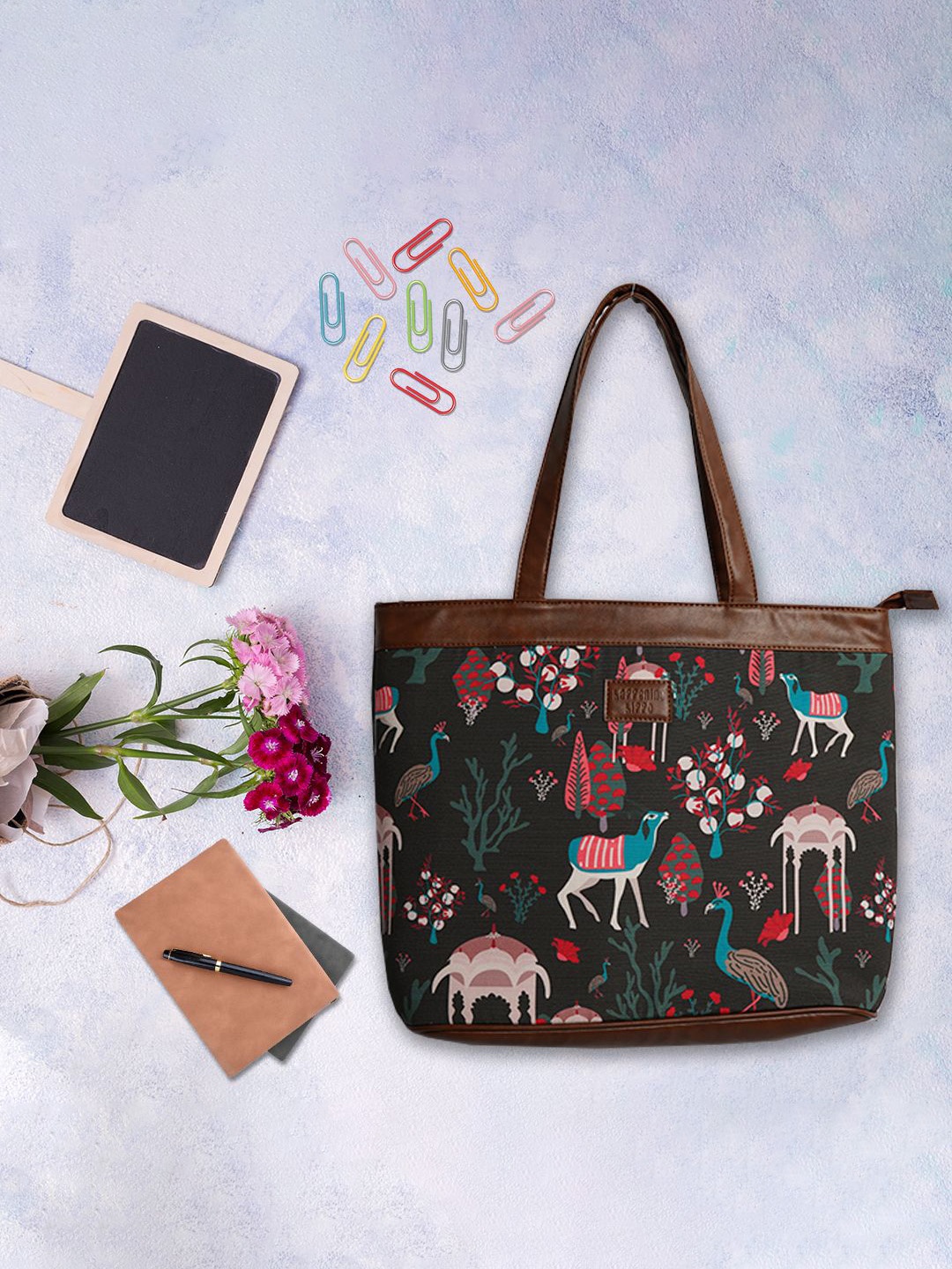 

Happening Hippo Floral Printed Shopper Shoulder Bag with Tasselled, Multi