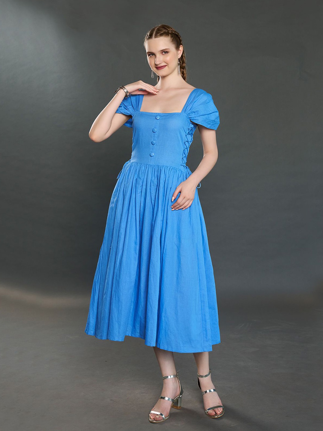 

ZILAIRE Linen Fit & Flare Dress, Blue