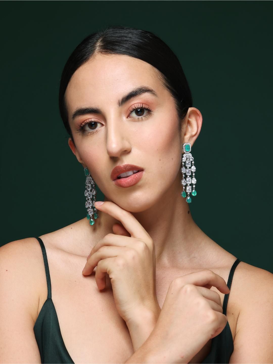 

Varnika Arora Geometric Drop Earrings, Green