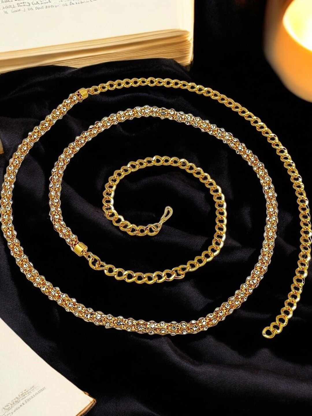 

FEMMIBELLA Cubic Zirconia Studded Waist Chain Saree Accessories, Gold