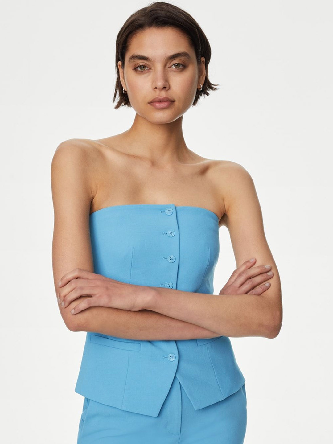 

Marks & Spencer Shoulder Strap Waistcoat, Blue