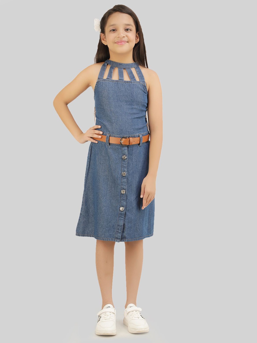 

BEING NAUGHTY Girls Denim A-Line Dress, Blue