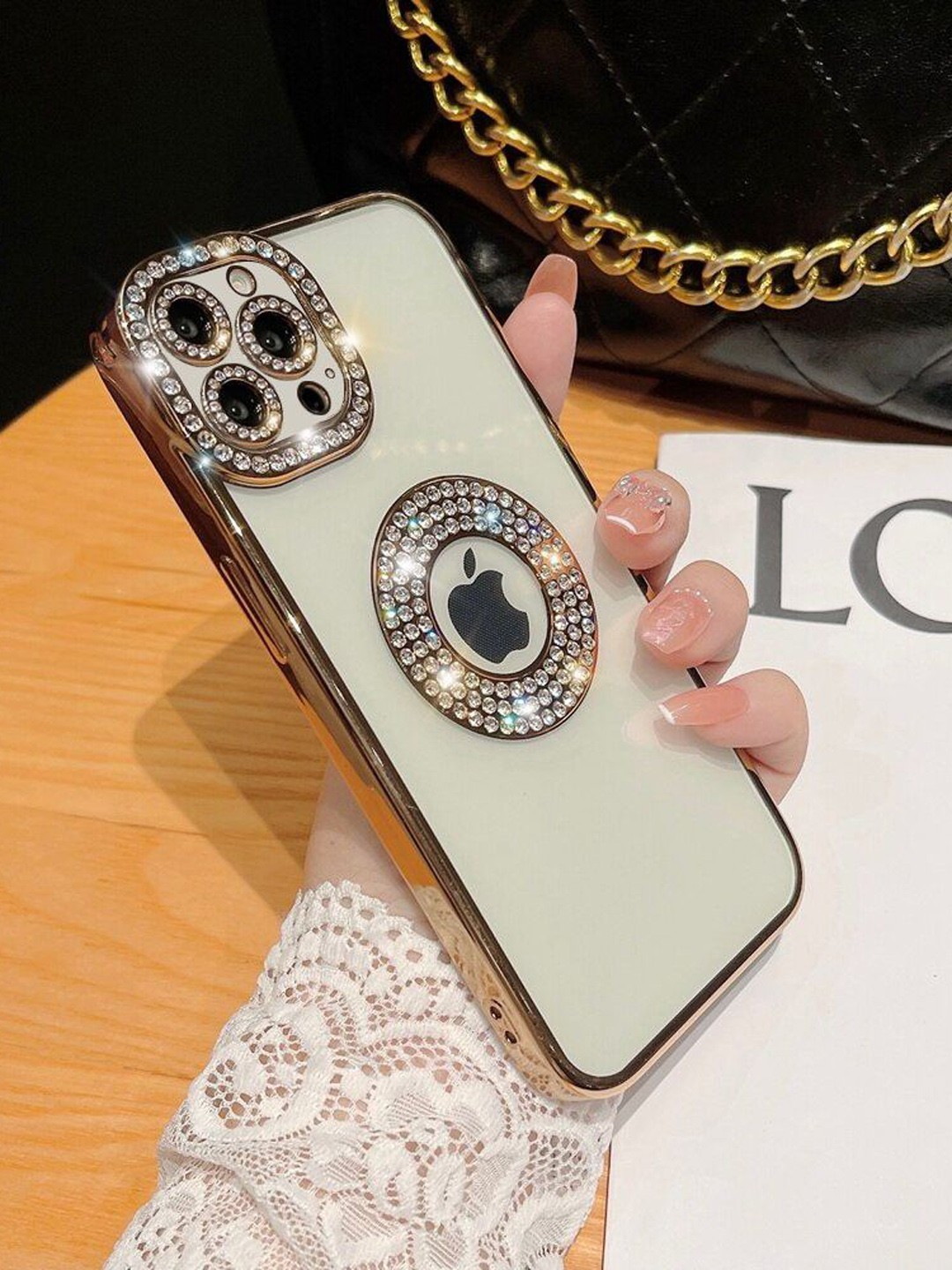 

Luxury Kase Embellished iPhone 13 Pro Back Mobile Case LK030, Gold