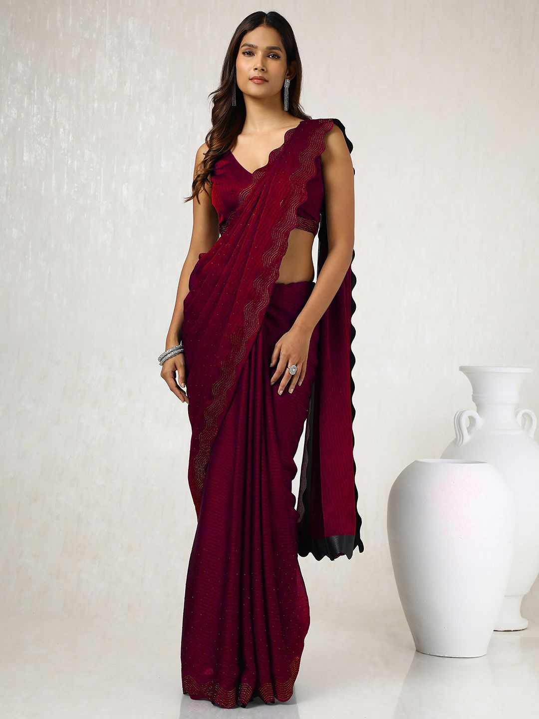 

Soch Embellished Beads and Stones Pure Chiffon Saree, Red