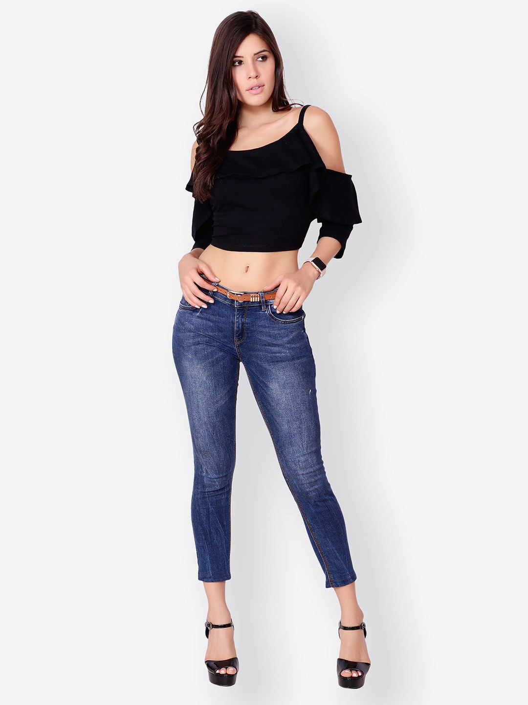 

BAESD Women Cold-Shoulder Crop Top, Black