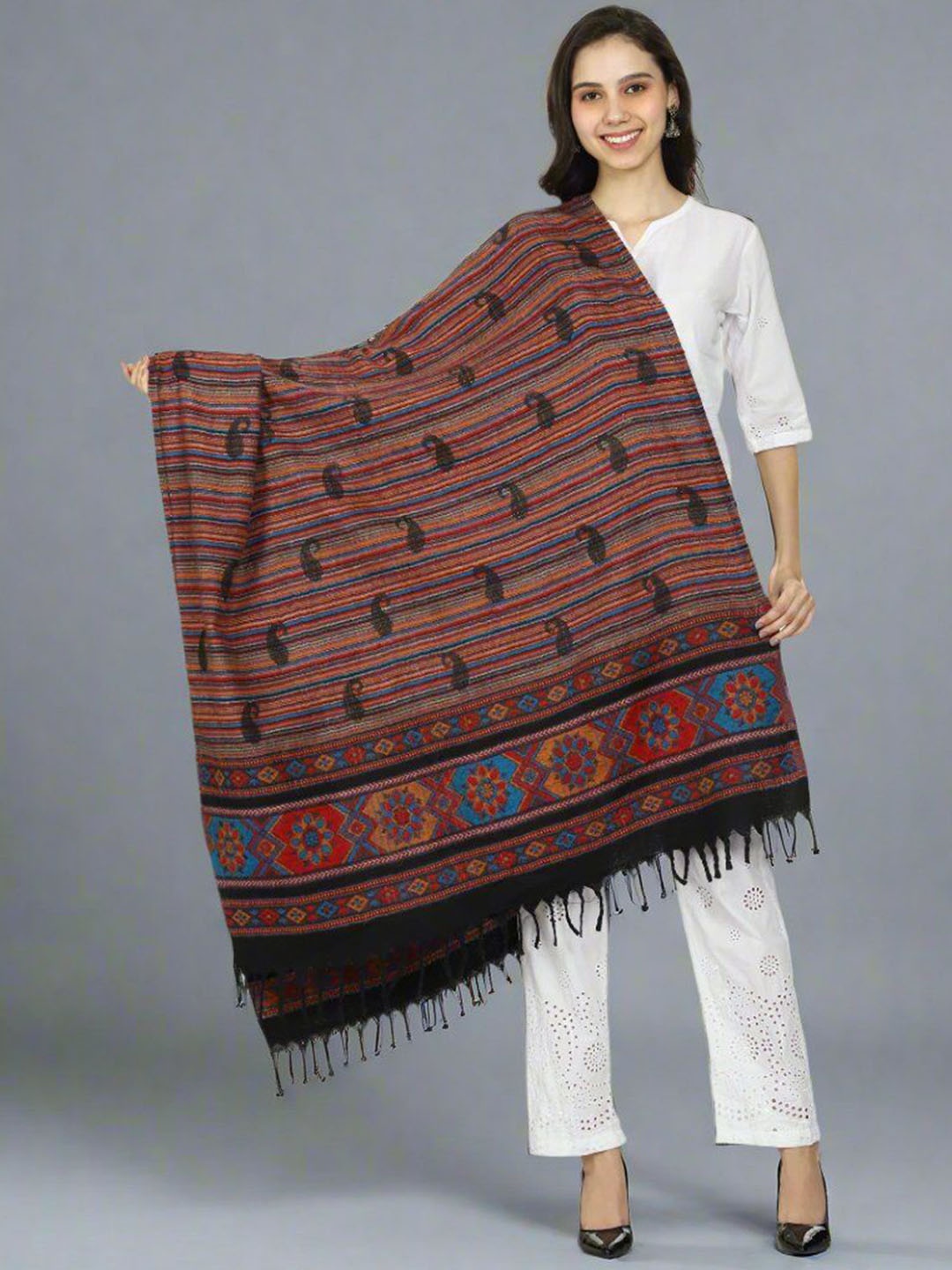 

SWI Stylish Women Paisley Woven Design Shawl, Black