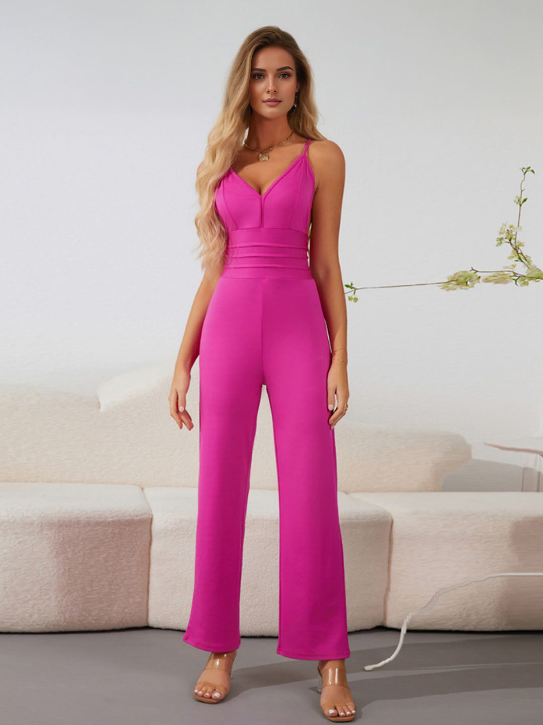 

StyleCast Women Shoulder Straps Basic Jumpsuit, Fuchsia