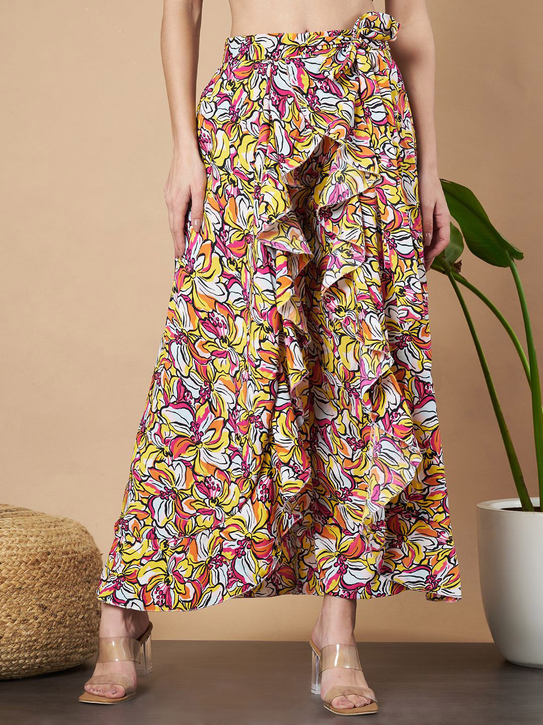 

ZWERLON Floral Printed A-Line Maxi Skirt, Yellow