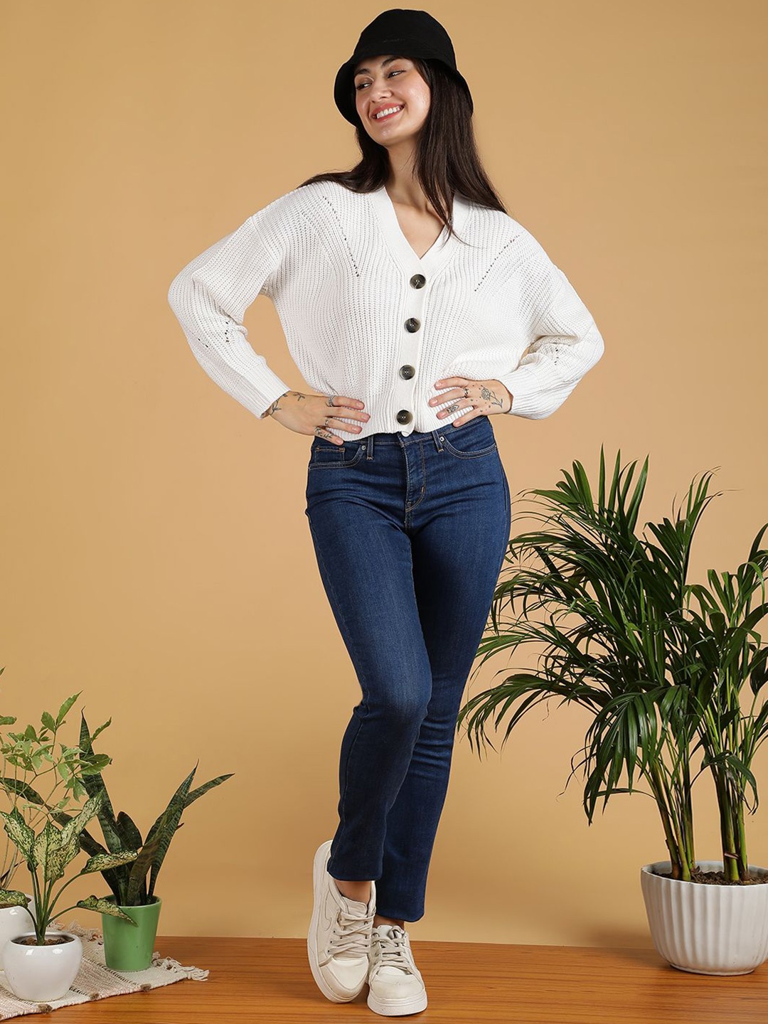 

Stylecast X Kotty Women Cable Knit Cardigan Sweaters, White