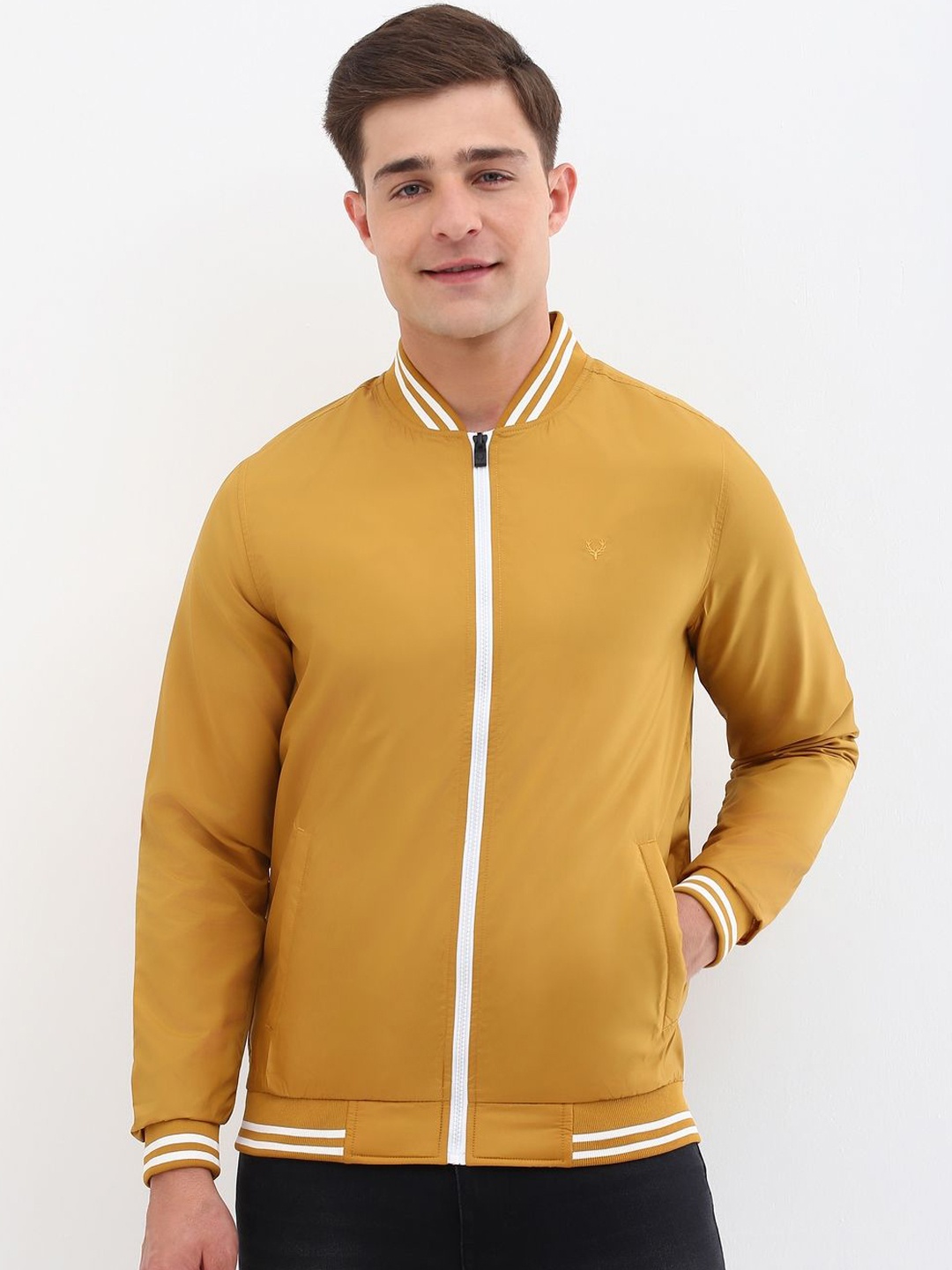 

Allen Solly Men Bomber with Embroidered Jacket, Yellow