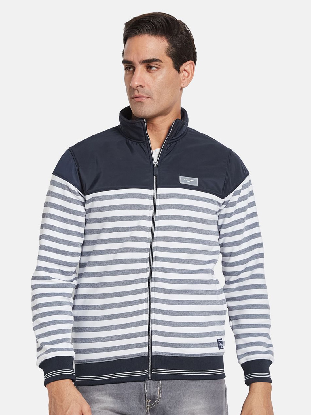 

Octave Men Striped Printed Sweatshirt, Navy blue