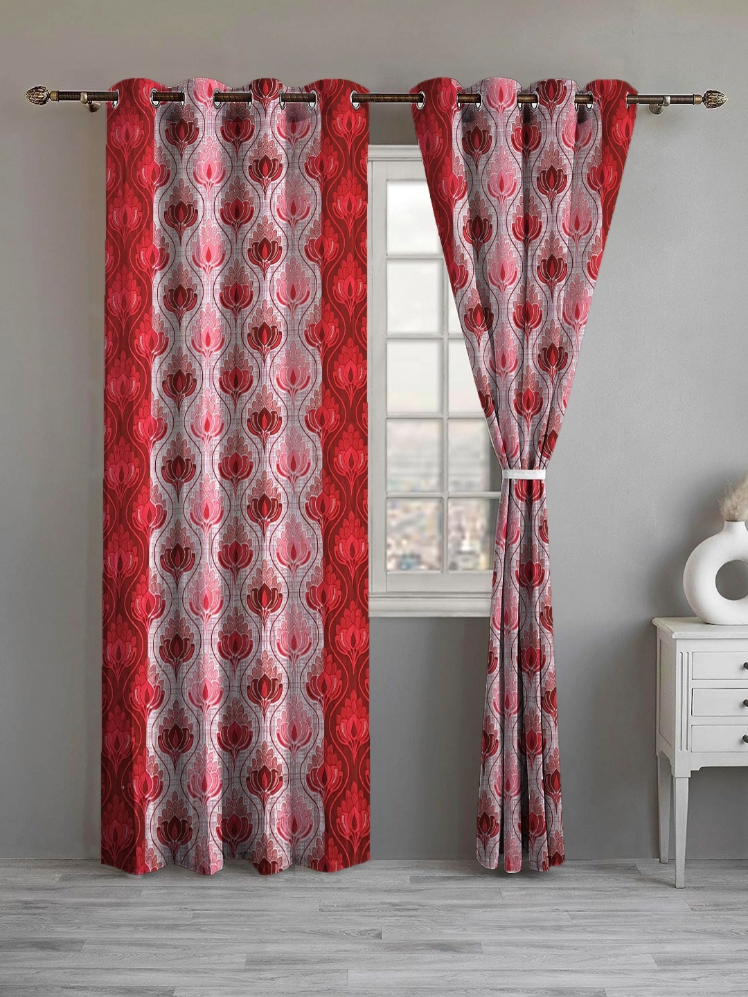 

Lunar Days Maroon Set of 2 Floral Room Darkening Door Curtain