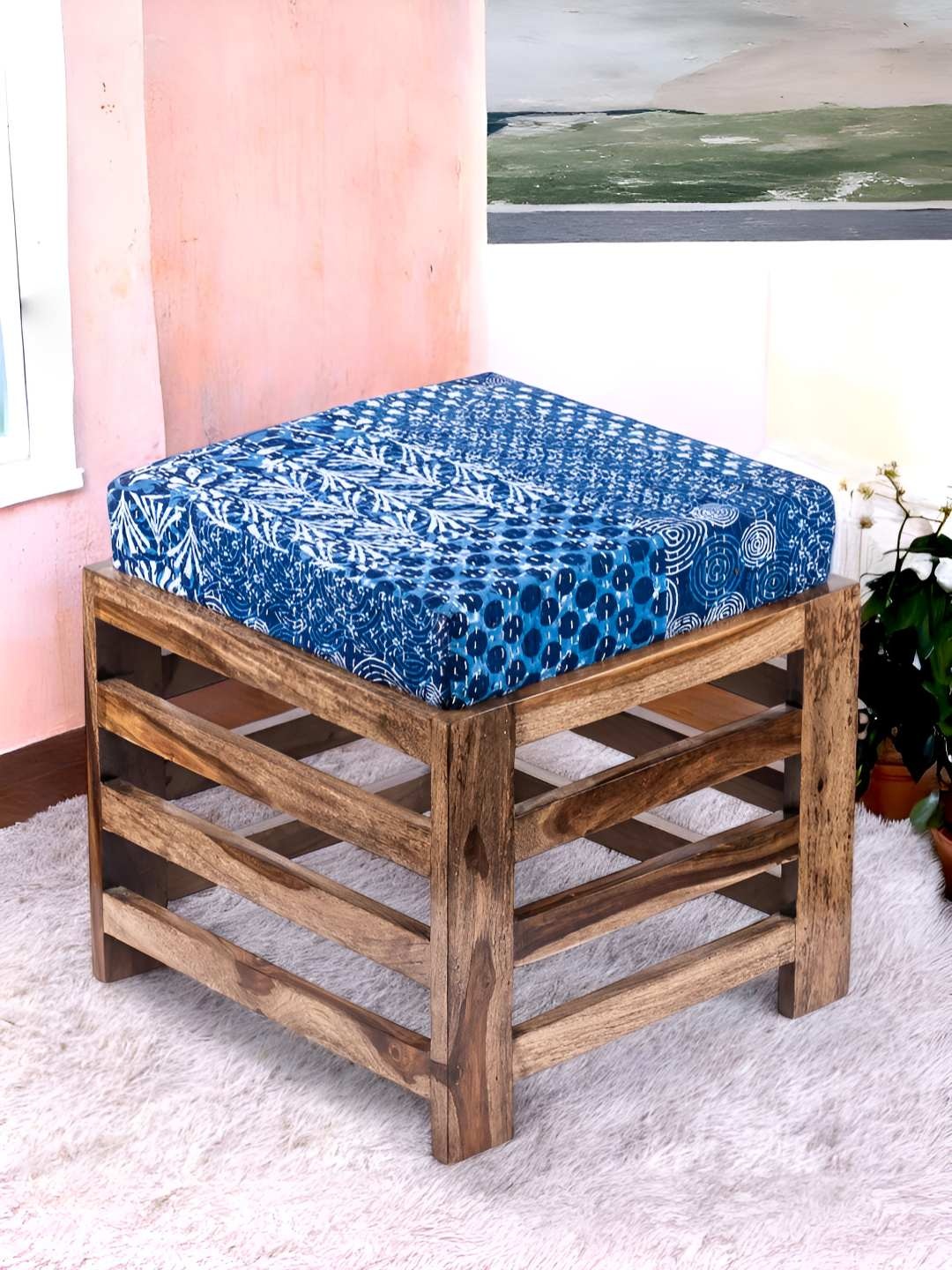 

Ikiriya Blue & Brown Printed Wooden Stools