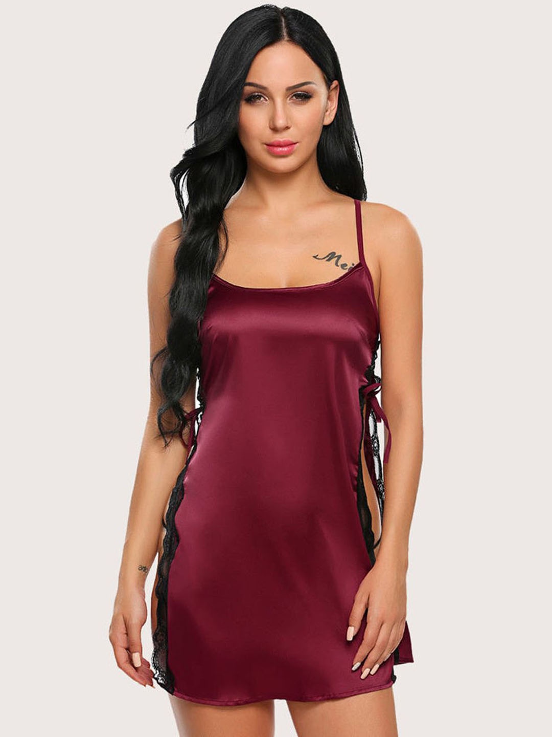 

Softwrap Satin Halter Neck Baby Doll, Maroon