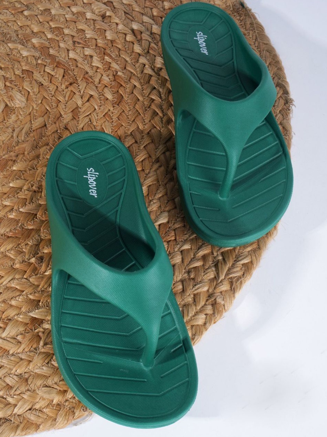 

Slipover Women Striped Thong Flip-Flops, Green