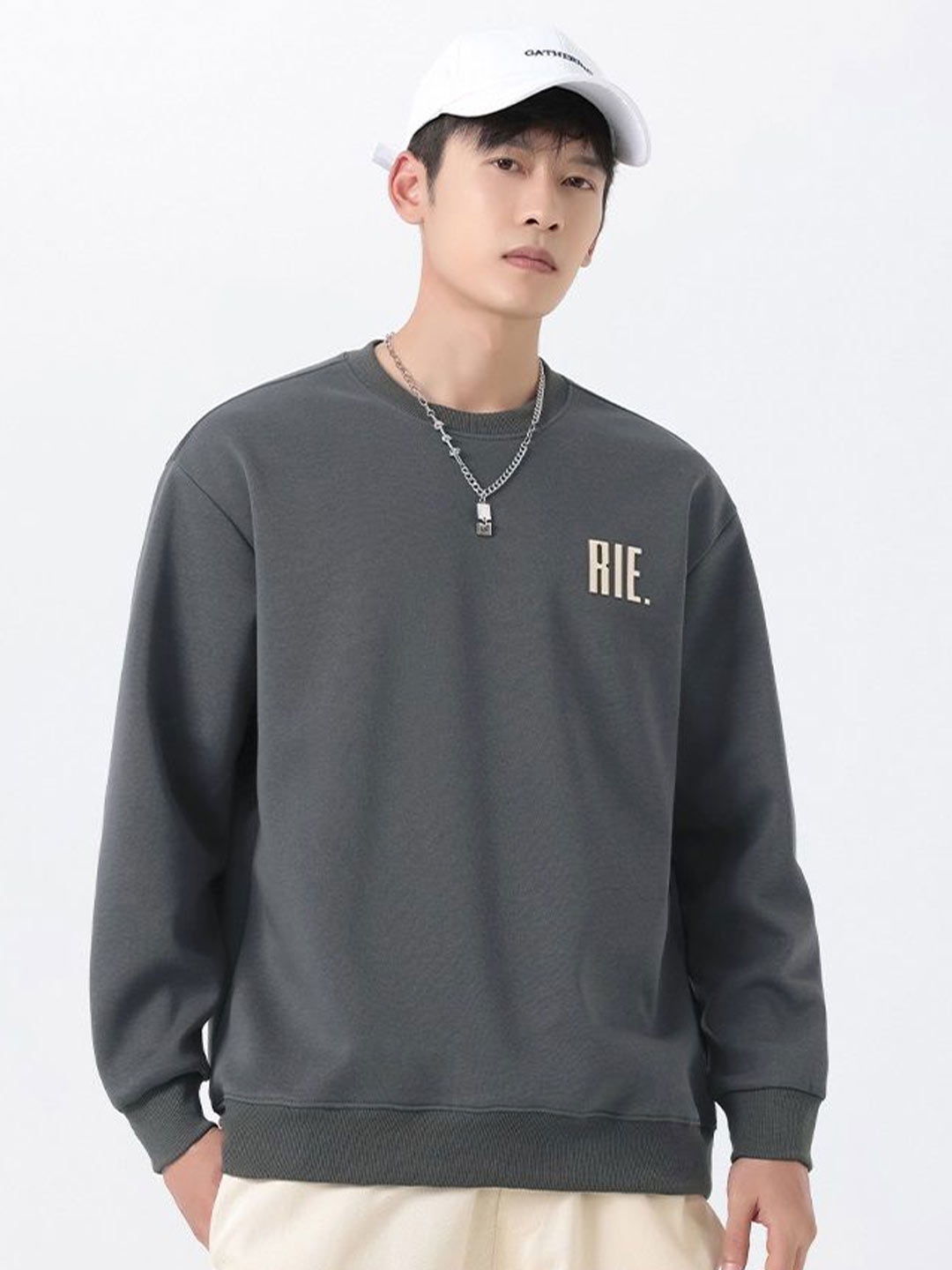 

HERE&NOW Men Round Neck Sweatshirt, Grey