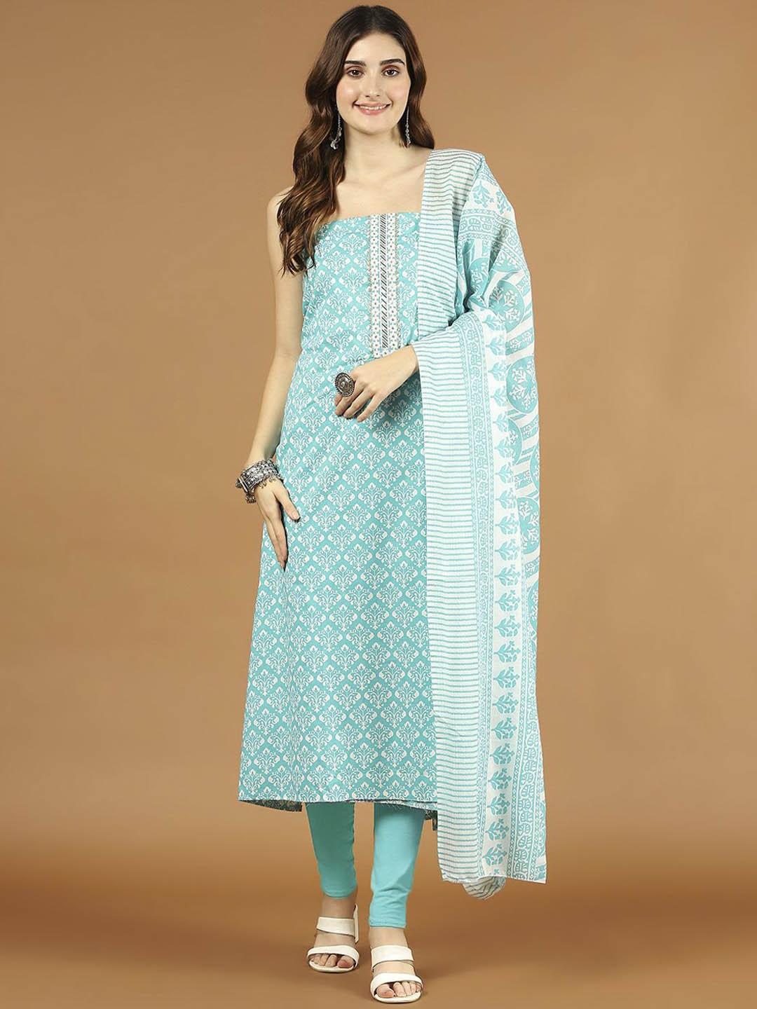 

Meena Bazaar Abstract Printed Cotton Unstitched Dress Material, Sea green